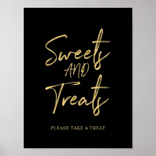 Gold Black Modern Brush Lettering Dessert Bar Sign