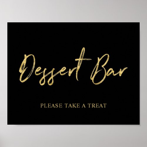 Gold Black Modern Brush Lettering Dessert Bar Sign