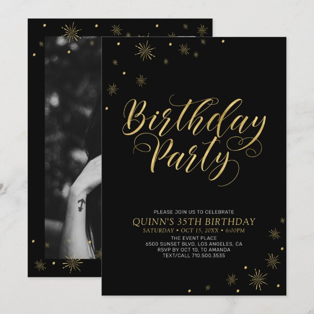Gold & Black | Modern Chic 35th Birthday Party Invitation (Front/Back)