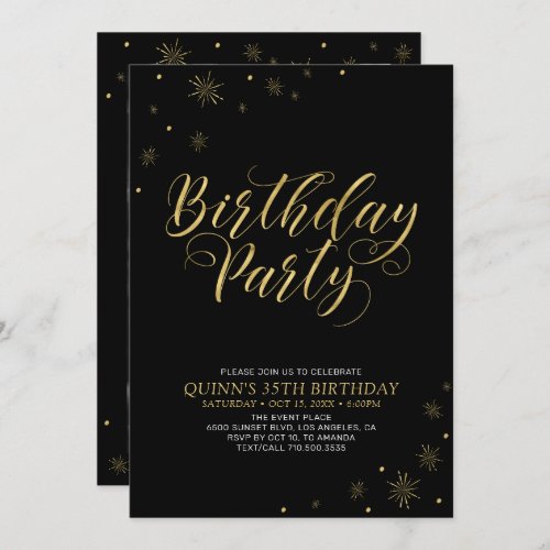 Gold  Black  Modern Chic 35th Birthday Party Invitation