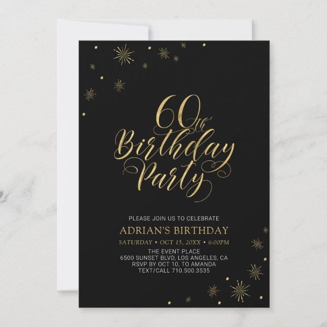 Gold & Black | Modern Chic 60th Birthday Party Invitation (Front)