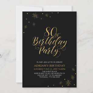 Gold & Black Modern Chic 80th Birthday Party Invitation