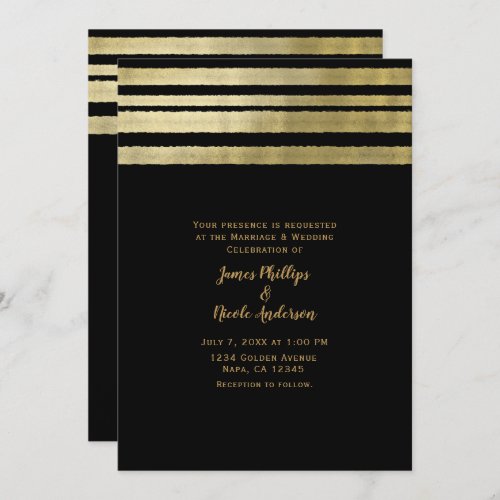 Gold  Black Modern Chic Elegant Wedding Invitation