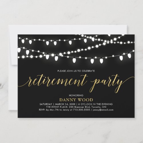 Gold  Black  Modern Chic Retirement Party Invitation