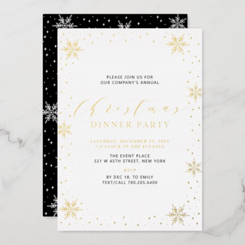 Gold  Black Modern Christmas Holiday Dinner Party Foil Invitation