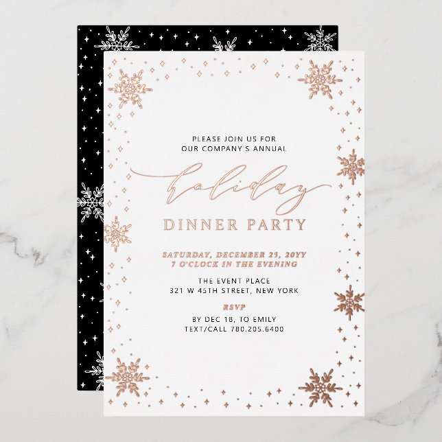 Gold & Black Modern Christmas Holiday Dinner Party Foil Invitation (Front/Back)