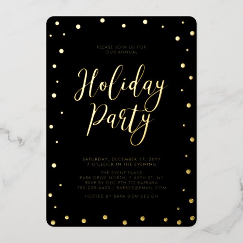 Gold  Black Modern Christmas Holiday Party Foil Invitation