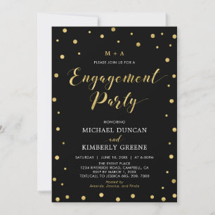 Gold & Black   Modern Confetti Engagement Party In Invitation