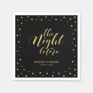 Gold & Black Modern Confetti Rehearsal Dinner Napkins