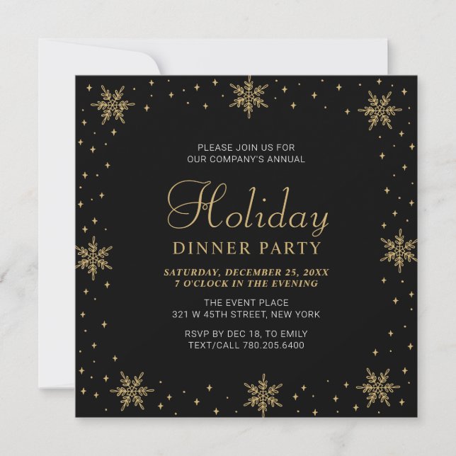 Gold & Black Modern Corporate Holiday Dinner Party Invitation (Front)