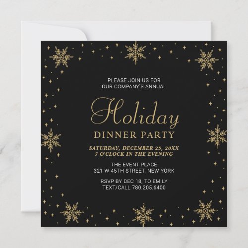 Gold  Black Modern Corporate Holiday Dinner Party Invitation