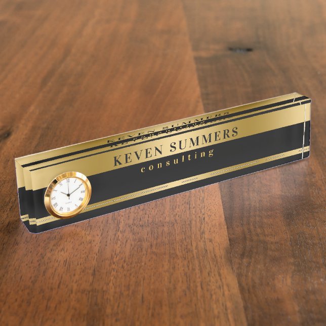 Gold & Black Modern Geometric Design Desk Name Plate (Side)