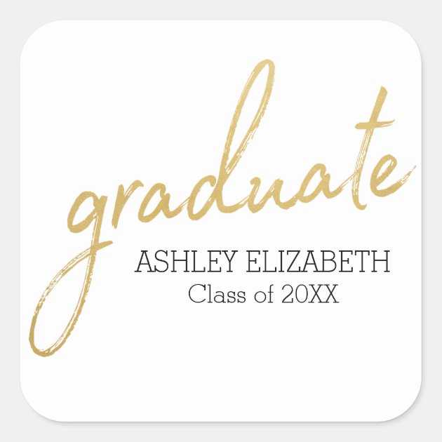 Gold Black Modern Graduate Personalized Graduation Square Sticker