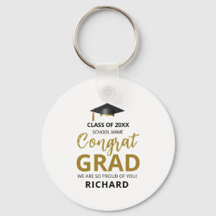 Gold & Black Modern Graduation Custom Gift Keychain