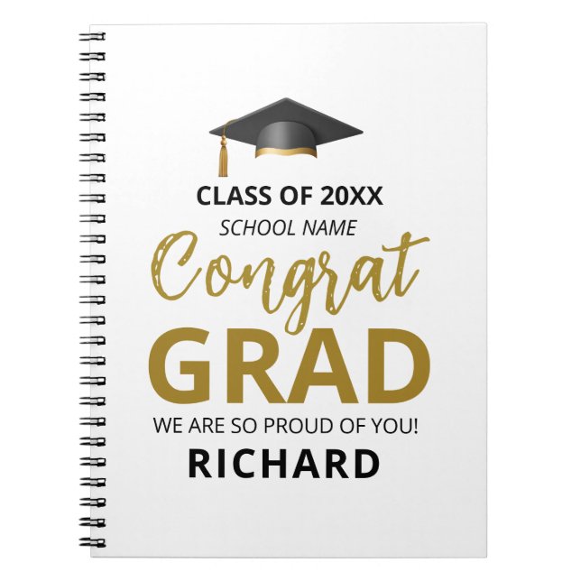 Gold & Black | Modern Graduation Custom Gift Notebook (Front)