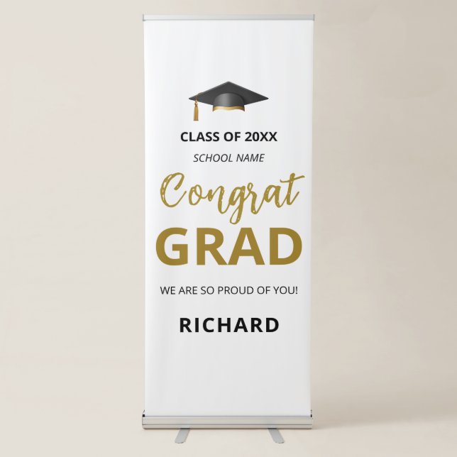 Gold & Black | Modern Graduation Custom Gift Retractable Banner (Front)