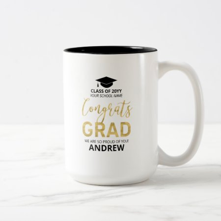 Gold & Black | Modern Graduation Custom Gift Two-tone Coffee Mug