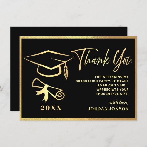 Gold Black Modern Graduation Party Thank You Card - Gold Black Modern Graduation Thank You Card.
For further customization, please click the "Customize" link and use our  tool to design this template. 
If you need help or matching items, please contact me.