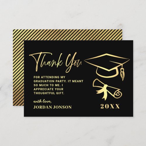 Gold Black Modern Graduation Party Thank You Card