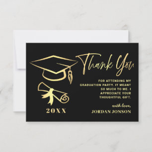 Gold Black Modern Graduation Party Thank You Card