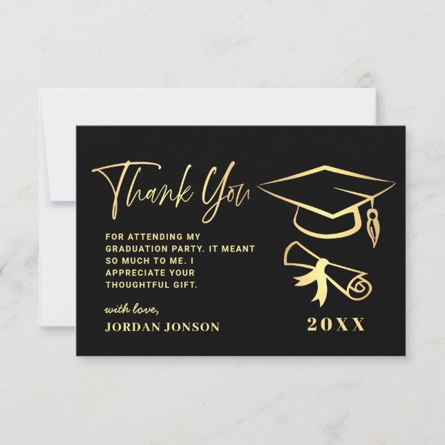 Gold Black Modern Graduation Party Thank You Card (Front)