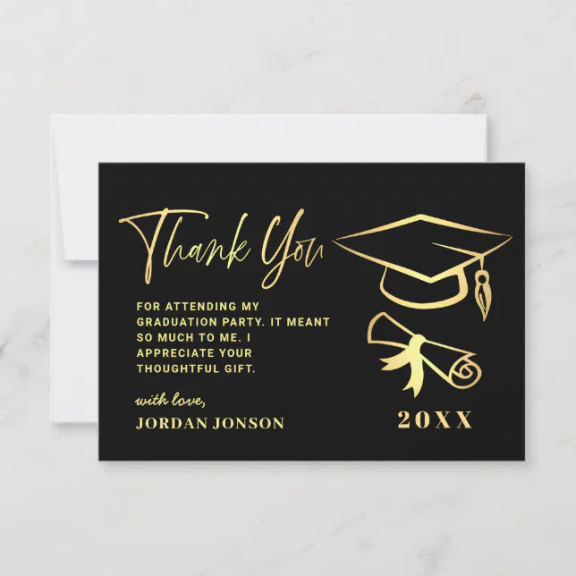 Gold Black Modern Graduation Party Thank You Card | Zazzle
