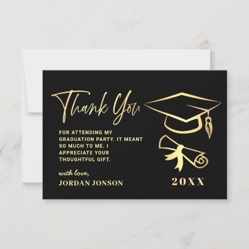 Gold Black Modern Graduation Party Thank You Card