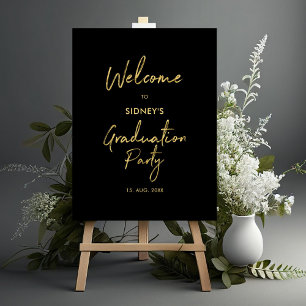 Gold & Black Modern Graduation Party Welcome Sign