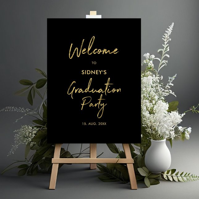 Gold & Black Modern Graduation Party Welcome Sign (Creator Uploaded)