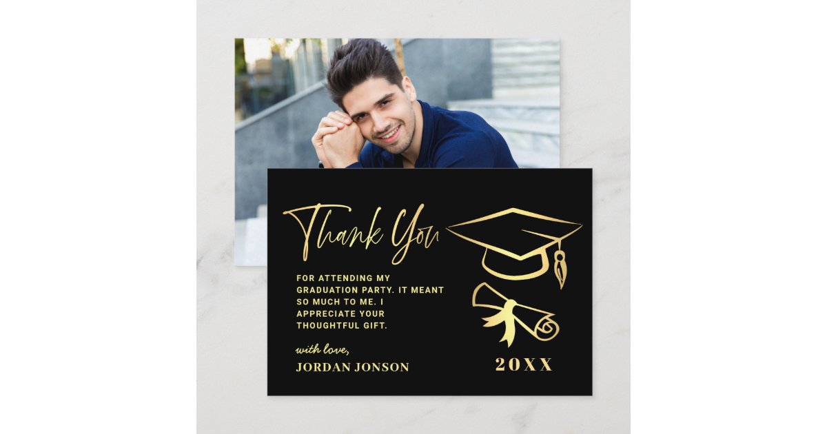 Gold Black Modern Graduation PHOTO Thank You Card | Zazzle