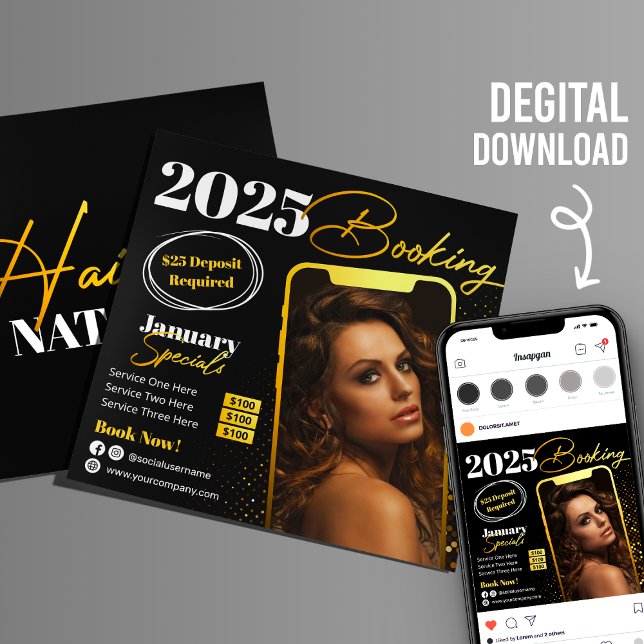 Gold Black Modern Hair Salon Instagram Flyer Card (Creator Uploaded)