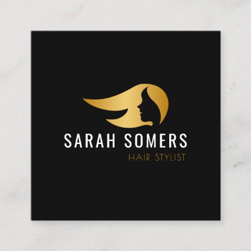 Gold  Black Modern Hair Stylist Square Business Card