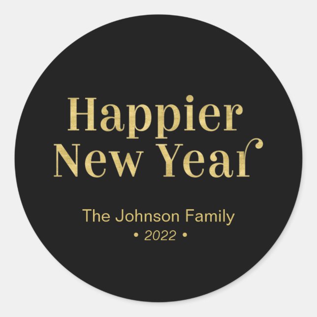 Gold & Black Modern Happy New Year Holiday Classic Round Sticker (Front)