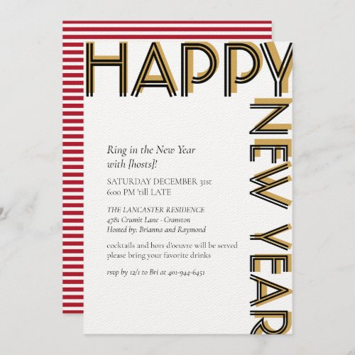 Gold Black Modern Happy New Years Eve Party  Invitation