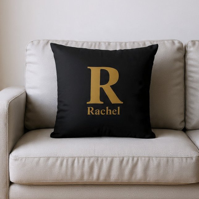 Gold/ Black Modern Minimal Monogram Name Throw Pillow (Creator Uploaded)