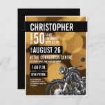 Gold black Modern Motorcycle theme 50th birthday Invitation<br><div class="desc">This sophisticated motorcycle theme celebrates this milestone golden birthday event. The text is fully customizable. This design was first requested by a friend for her husband who loves motorcycles. She bought him a brand new motorcycle as a gift for his birthday and wanted the party theme to evolve around this...</div>