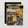 Gold black Modern Motorcycle theme 50th birthday Invitation