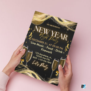 Gold & Black Modern New Year Night Party Invitation