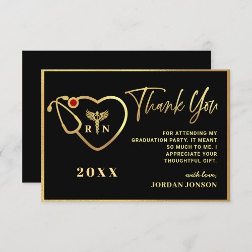 Gold Black Modern Nursing School Graduation Thank You Card