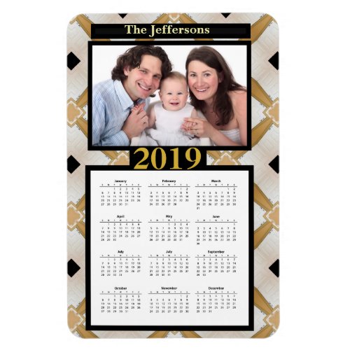 Gold Black Modern Pattern Photo 2019 Calendar Magnet