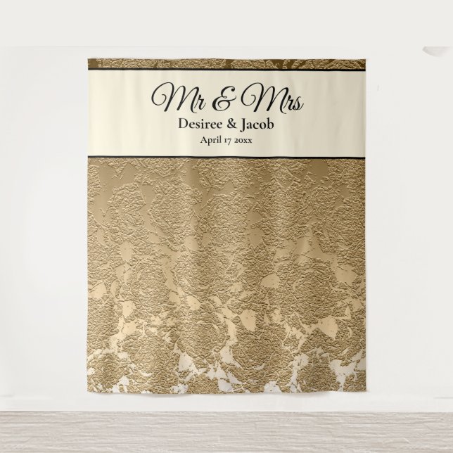 Gold Black Modern Photo Booth Wedding Backdrop (Front)