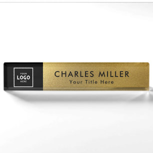 Gold black Modern Professional business logo Desk Name Plate
