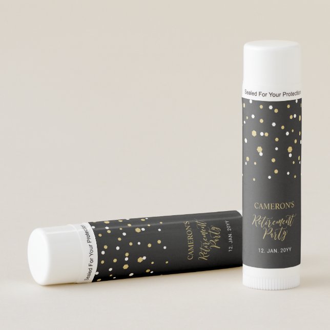 Gold & Black Modern Retirement Party Favor Lip Balm (Front)
