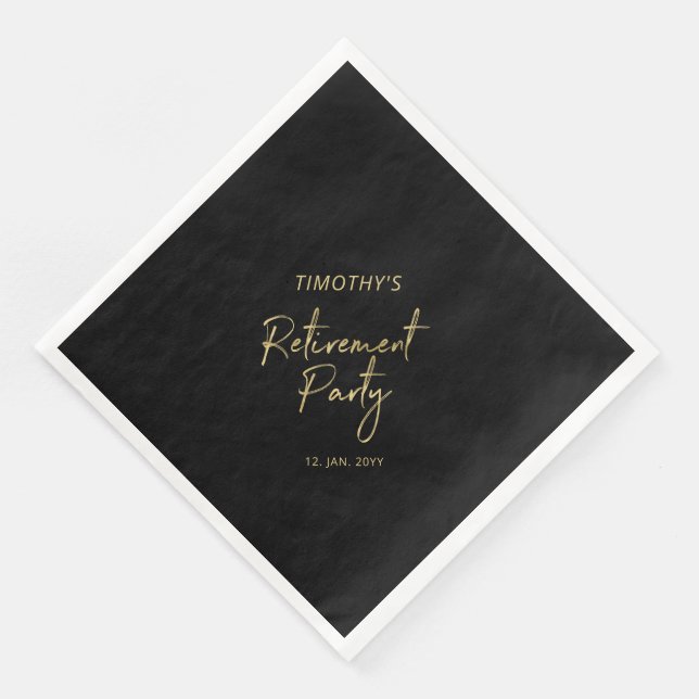 Gold & Black Modern Retirement Party Paper Dinner Napkins (Corner)