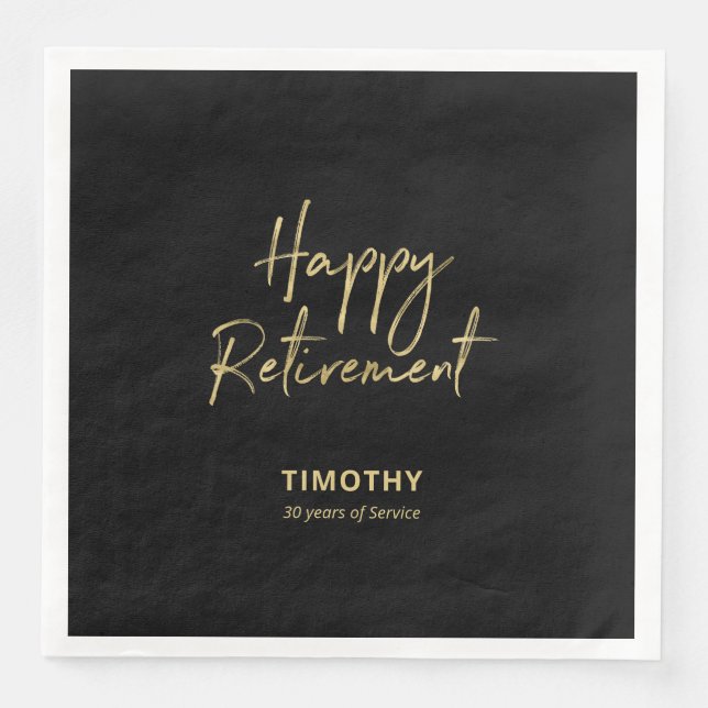 Gold & Black Modern Retirement Party Paper Dinner Napkins (Front)