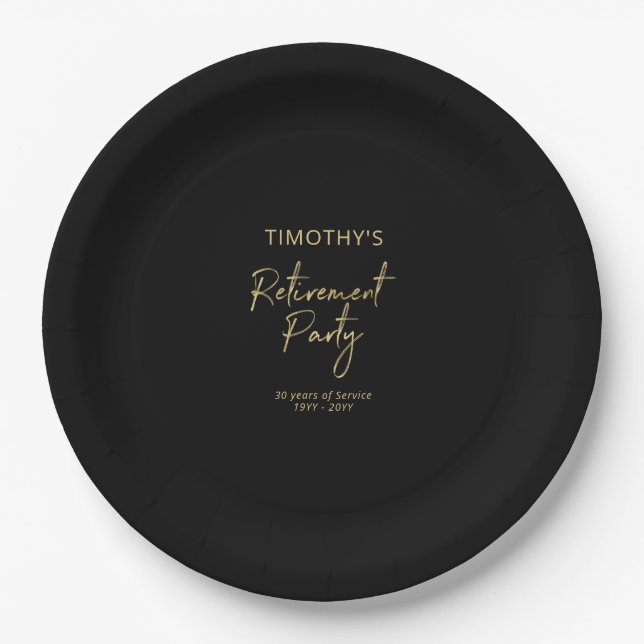 Gold & Black Modern Retirement Party Paper Plates (Front)
