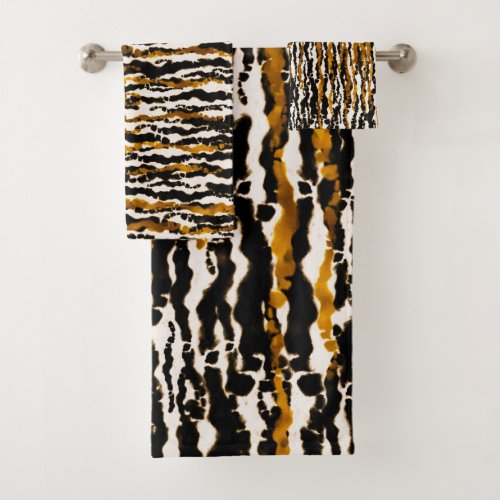 Gold  Black Modern Safari Rain Jungle Glam Bath Towel Set