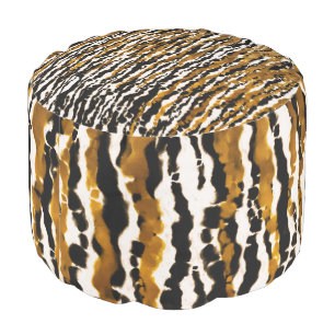 Gold & Black Modern Safari Rain Jungle Glam Pouf