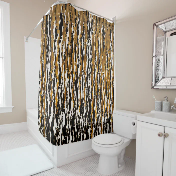 Gold Black Modern Safari Rain Jungle Glam Shower Curtain Zazzle Com Gold Black Modern Safari Rain Jungle, Glam Shower Curtain Rings