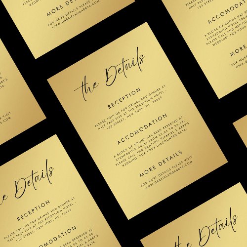 Gold  Black Modern Script Minimal Wedding Details Enclosure Card